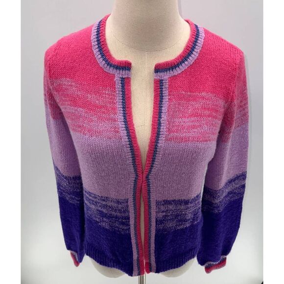 Lilly Pulitzer Purple/Pink Striped Scoop Neck Wool Blend Cardigan NWT-XS - Picture 2 of 13